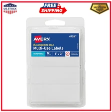 Avery Multi-Use Removable Labels, 1" x 3", White, Non-Printable, 72 Count (6728)