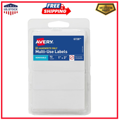 Avery Multi-Use Removable Labels, 1'' x 3'', White, Non-Printable, 72 Count (6728)