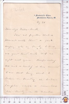 Archibald Forbes ALS Autogramm Brief - Miss Fisher-Smith Wolverhampton Derby