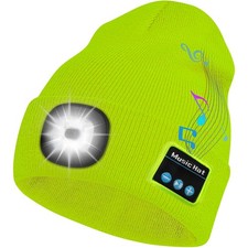 Bluetooth Beanie Hat with Light, Headlamp Cap with Headphones and Built-in Sp...
