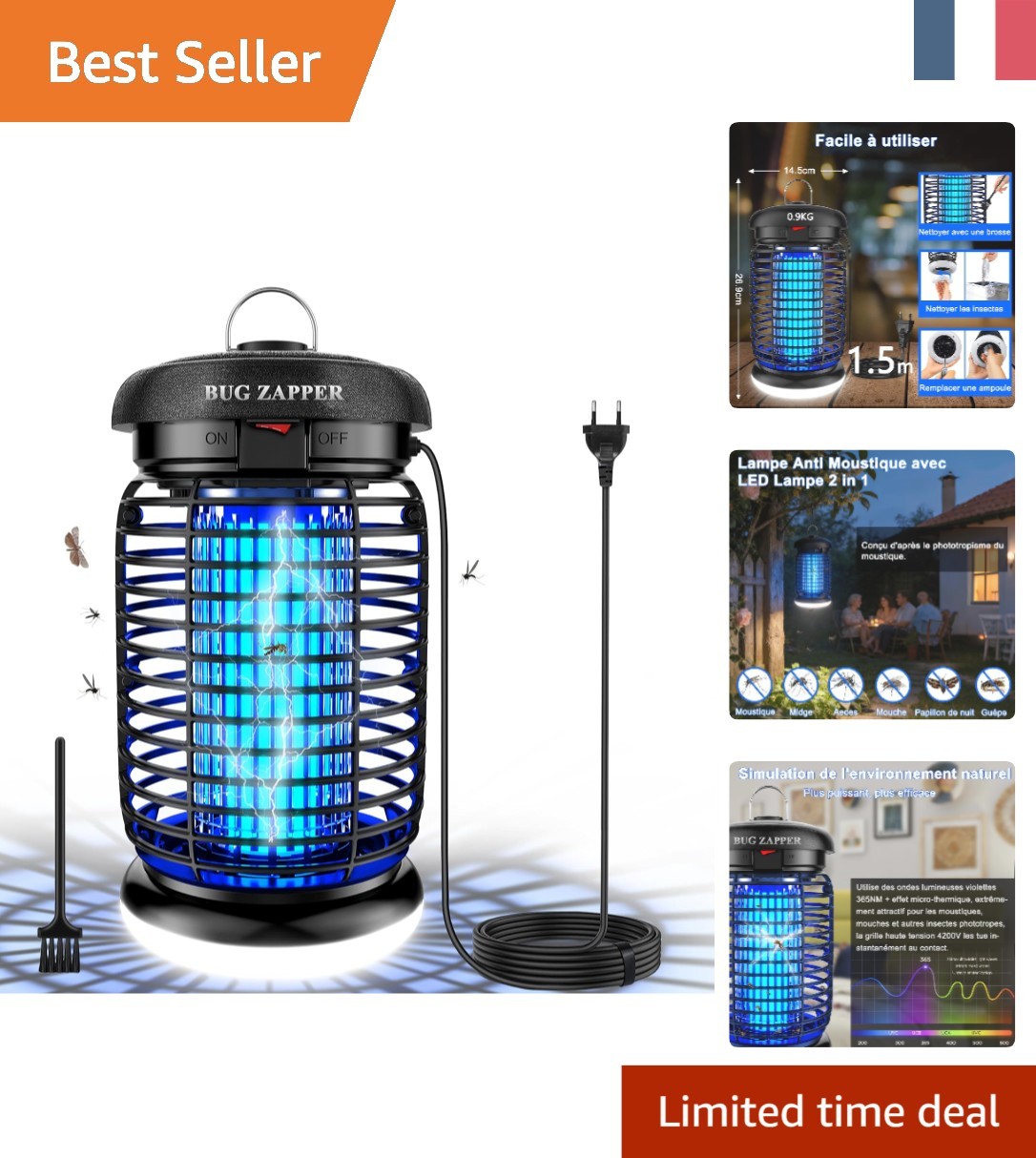 Lampe Anti-Moustique LED Écologique 15W Étanche Destructeur Insectes Volants IP65
