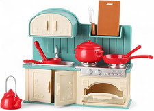 Family Dollhouse Kitchen Set   Miniature Stove, Sink  Oven with Frying Pan, Sau