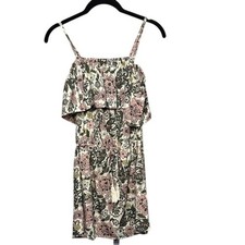 Blush Floral Print Dress Ruffle Sleeveless Cream Pink Green Summer Casual