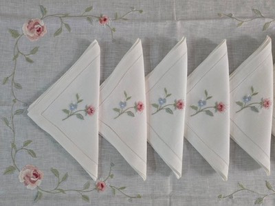 Rich Pure Linen Embroidered Tablecloth 12 Seater 185x280cm