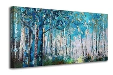 Ardemy Blue Tree Canvas Wall Art Forest Landscape Picture, Modern Birch Trees