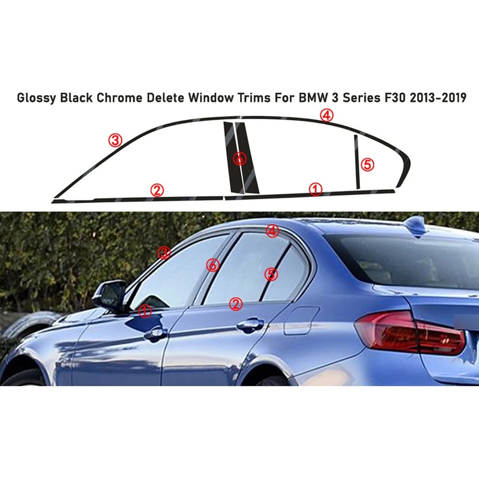 Glossy Black Chrome Delete Window Trims For BMW 3 Series F30 2013-2019 Foto 3 de 4