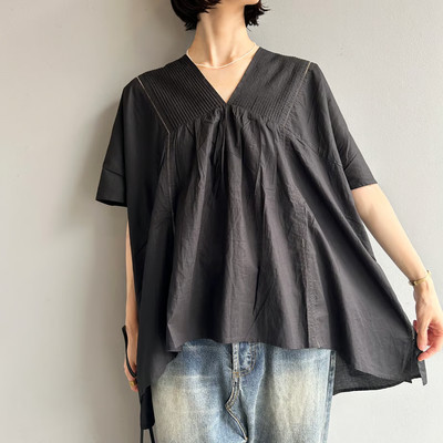 ICHI Antiquites Cotton Pintuck Pullover Bluse Schwarz NEUWERTIG