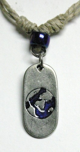 CARE pendant - Earth (dark blue) oval on hemp cord - smaller