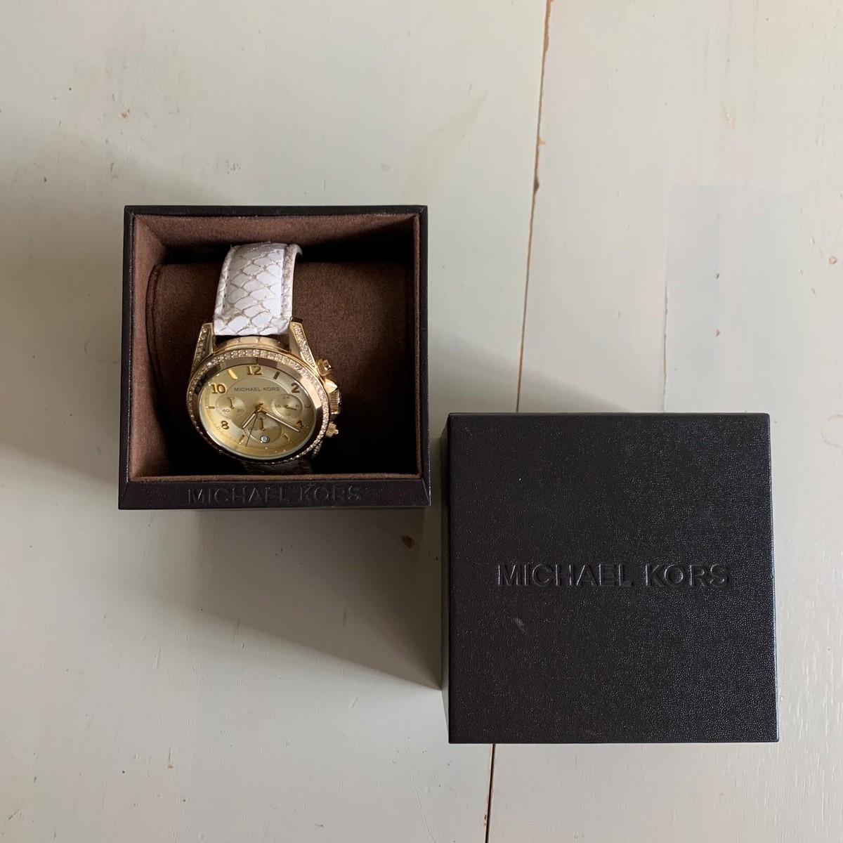 Michael Kors Watch White Python Snake Embossed Leather Band 