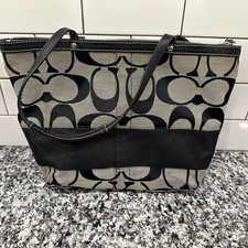 Coach Shoulder Tote bag, Black/Khaki F15112 9.5x14x3.5in