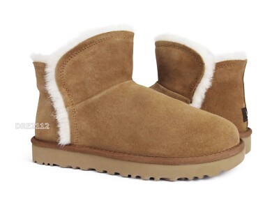 UGG Classic Mini Fluff High Low Chestnut Fur Boots Womens Size 6 *NEW*