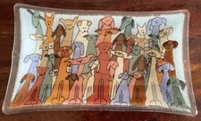 Great Peggy Karr Rectangle Fused Glass Dog Plate/tray/platter- Signed