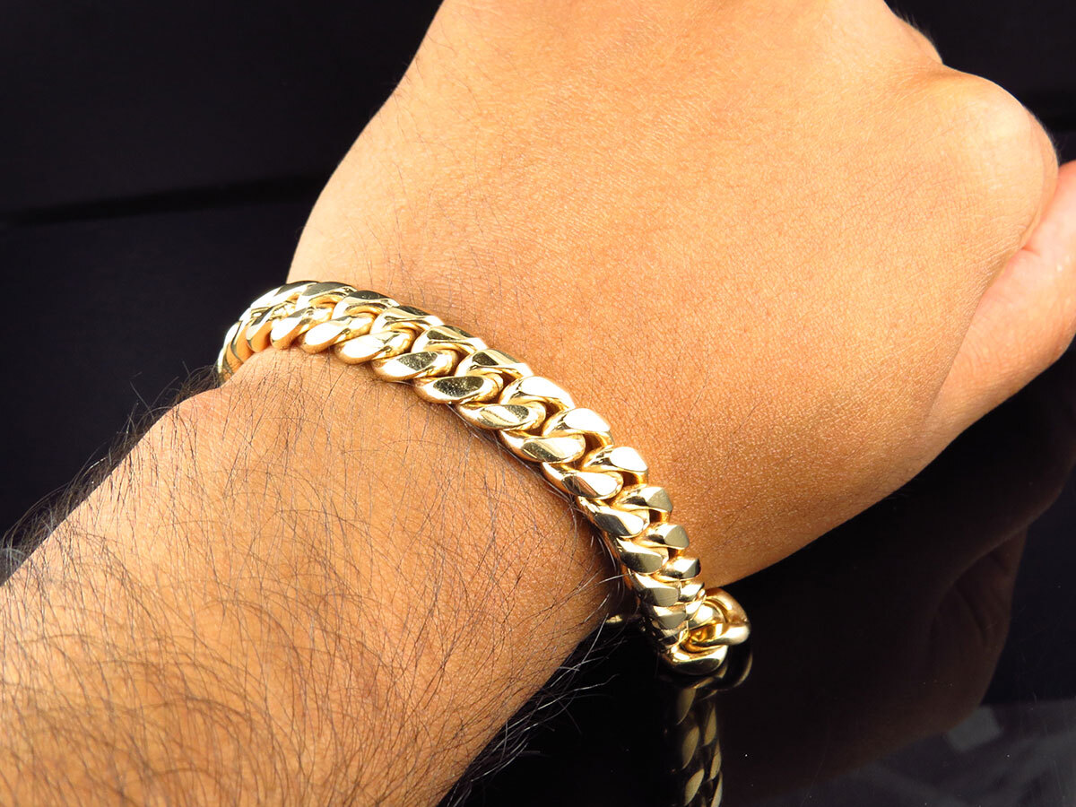 Herren 10K Gold Kubanisches Link Armband Ausweis 8 Mm 9" Hummer Schloss