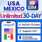 Usa Mexico Sim Card - Unlimited High-Speed, 30 Day T-Mobile Verizon JetSim