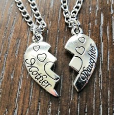 925 Sterling Silver Charm New Fashion Love Heart Mother Daughter Necklace 2pcs