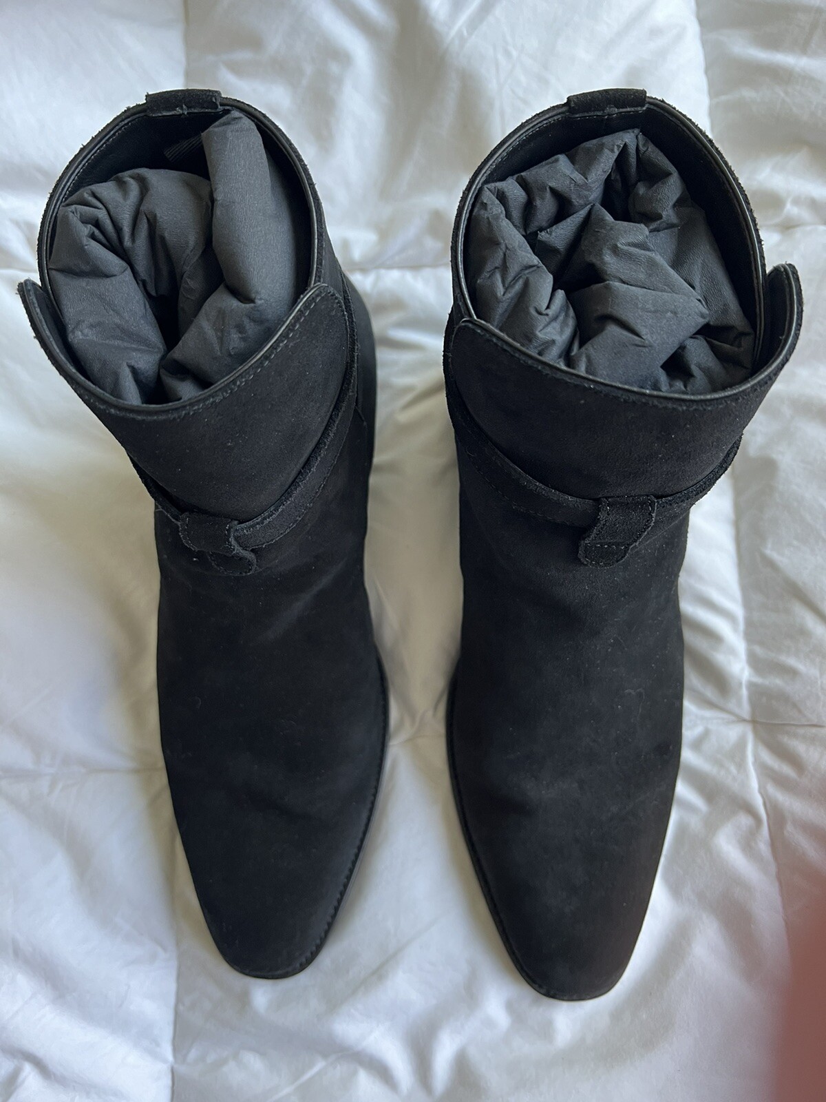 Stivali da uomo Saint Laurent Wyatt 30 Jodhpur in pelle scamosciata neri 42 498372 D5X00 lusso