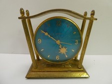 VINTAGE SWISS BRASS CASE LUXOR BL BRASS CASE GUILLOCHE ENAMEL FACE CLOCK