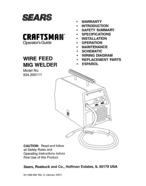 Craftsman 934.205111 Mig Welder Owners Instruction Manual | eBay