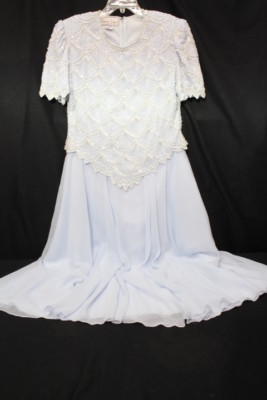 LAURENCE KAZAR Baby Blue Beaded&Faux Pearls ''Elsa'' Gown Womens Petite L India-B8