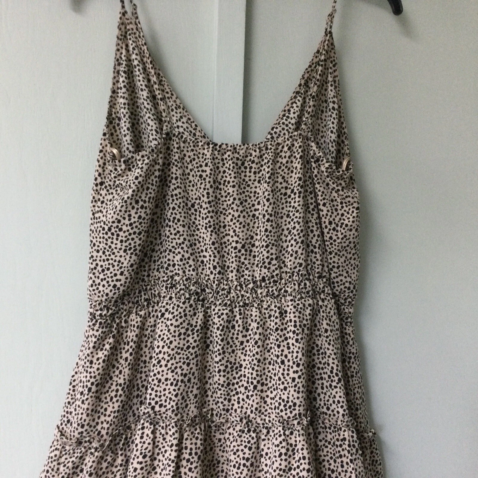 VALENTINO Abito a mezzaluna taglia grande spaghetti strap ginocchio a strati marrone maculato Sweetheart