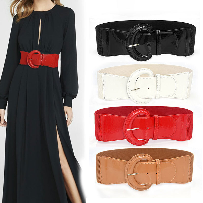 Women Retro Stretch Buckle Waist Belt Bow Wide Elastic  display picture 1