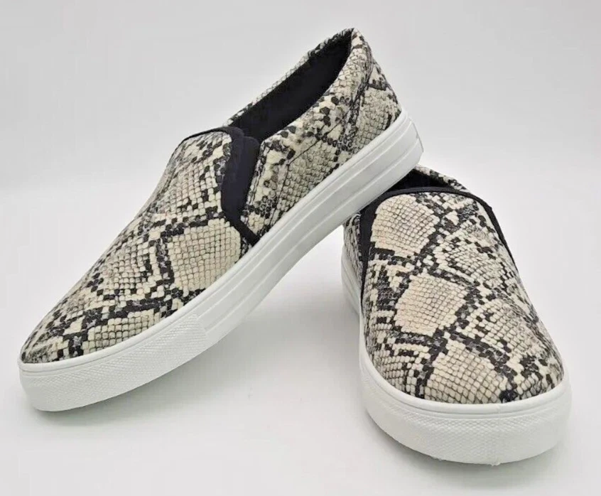 Zapatos Qupid Crema y Negro Estampado de Serpiente Zapatilla Sin Cordones Zapato de Cubierta para Mujer Talla 9 Foto 3 de 4