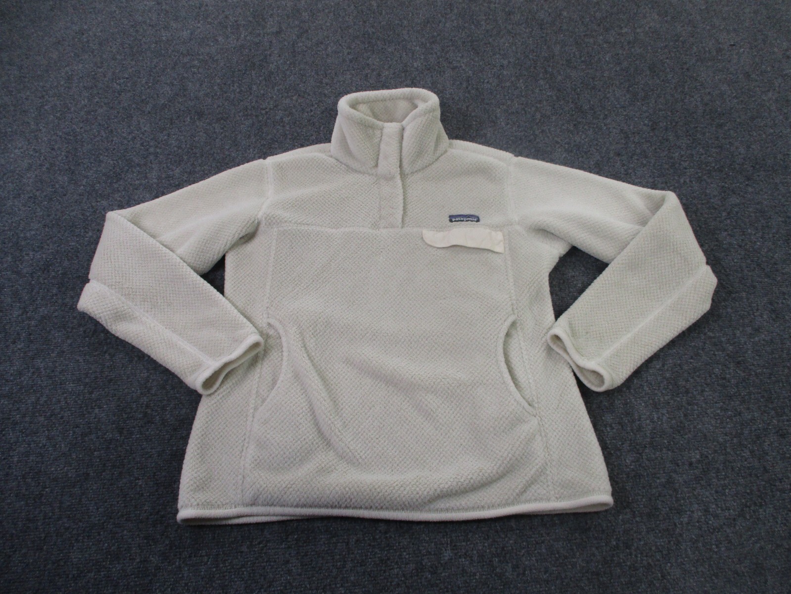 Patagonia Jacket Womens M Off White Snap T Fleece Fuzzy Sweater Outdoors Camping