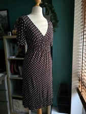 Brown polkadot 40s 50s style tea dress - ww2 landgirl pinup style retro - S 8 10
