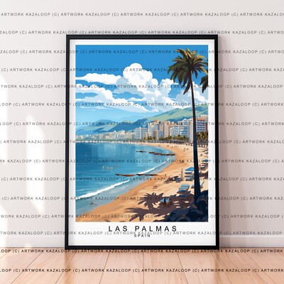 Las Palmas Spain Unframed Illustration Art Print With Beachfront Las Palmas