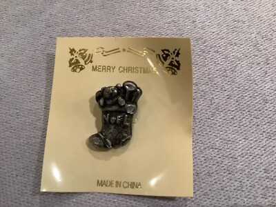 Petite Pewter Christmas Stocking Tie Tack Lapel Push Pin  New on Package