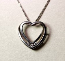 Sterling Silver Cubic Zirconia Gemstone Open Heart Pendant Necklace 18  - 815