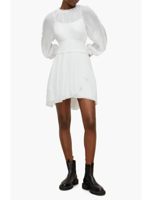 ALLSAINTS Off White Thallo Ruffle Orlo Lungo Manica a Palloncino Hi Lo Mini Abito 2 XS