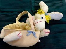 VTG 1989 Very Rare Nylon EASTER BUNNY BASKET Plush Stuffed Puffalump Style