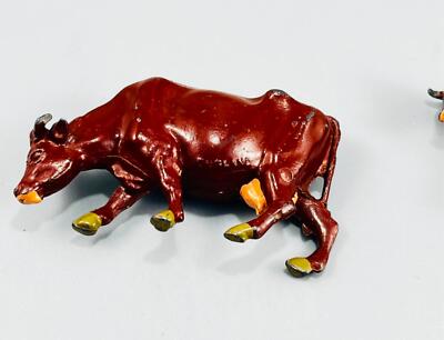 Lot Figurines Britains – Ferme : Fermier, Fermière, Chien, Vache – Plomb Creux