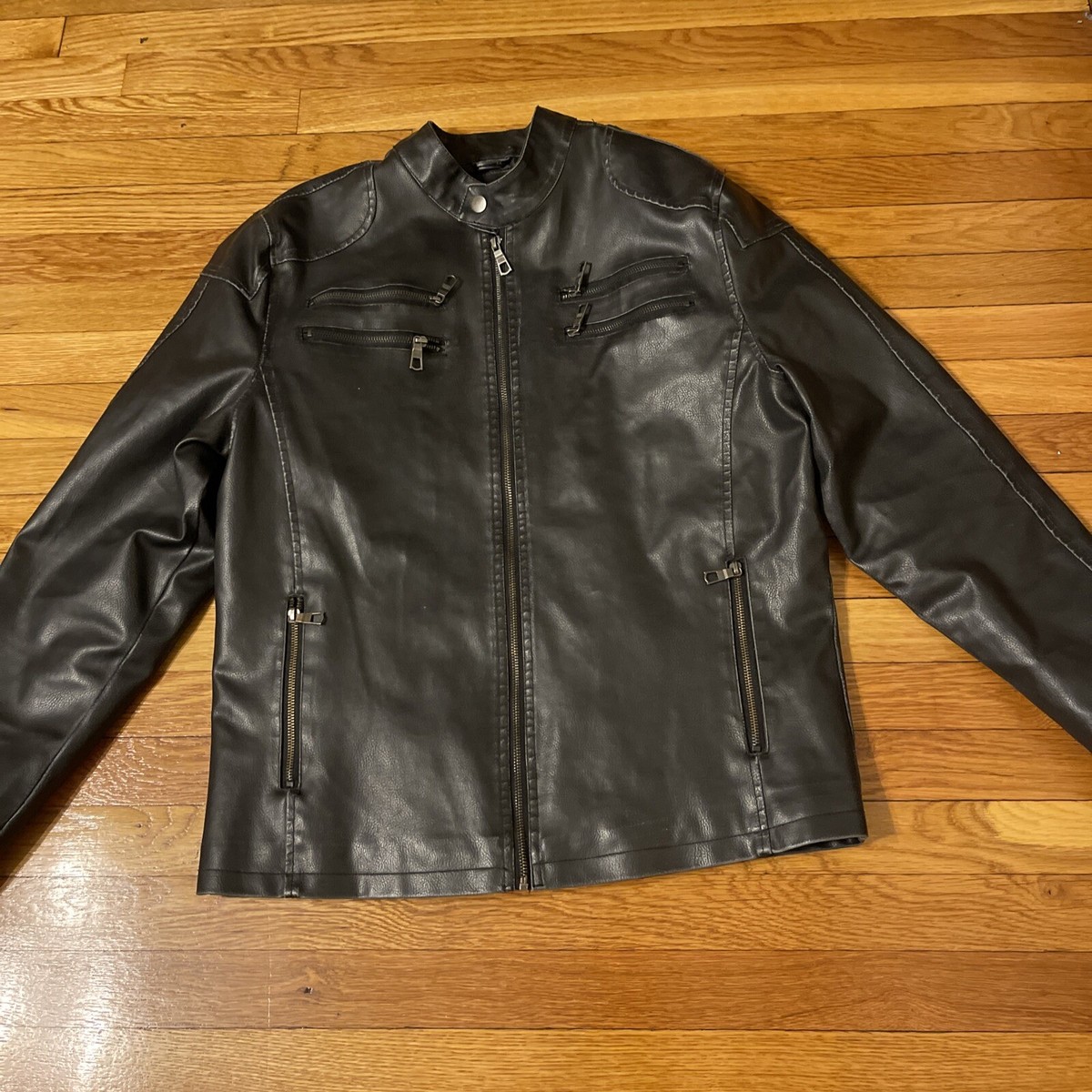 Punks Lariat AMERICAN RAG CIE ライダース American Rag CIE Jacket Men's Large Faux Leather Black Fur Lined
