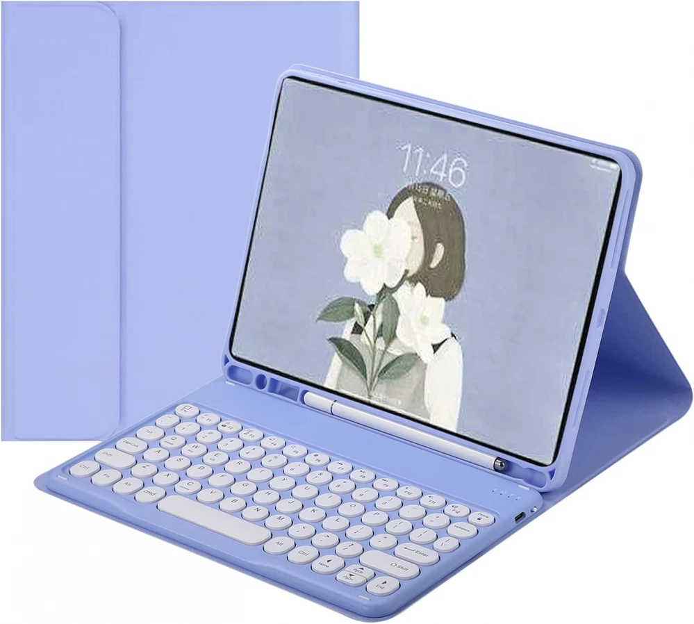 HENGHUI New iPad Pro 11 inch 2022 Keyboard Case Cute Round iPadPro11, Purple