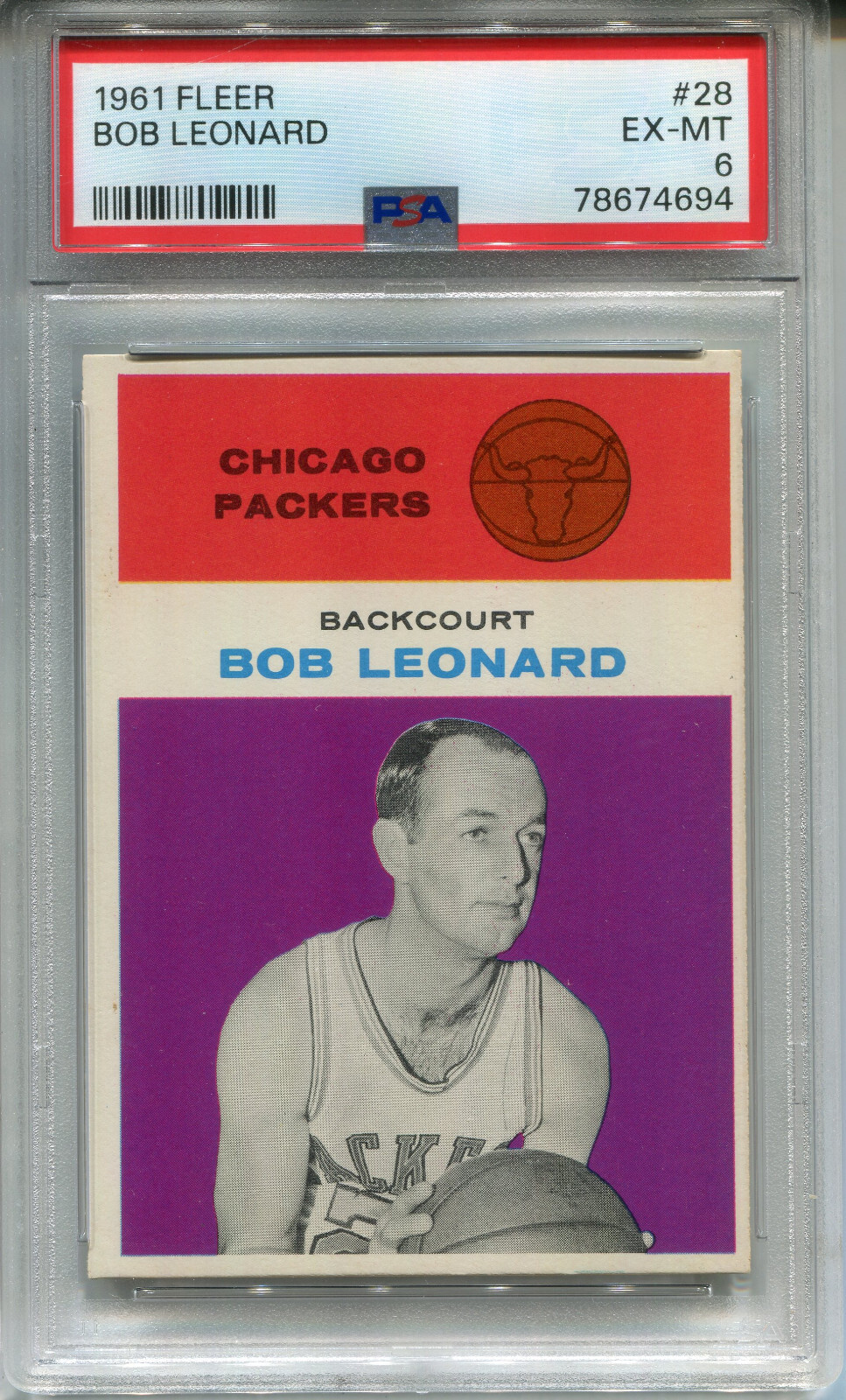 1961 Fleer #28 Bob Leonard PSA 6 EX-MT Chicago Packers