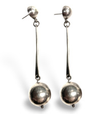 VTG Signed Taxco Mexico Sterling 925 TA-52 Pendulum Dangle Ball Post Earrings