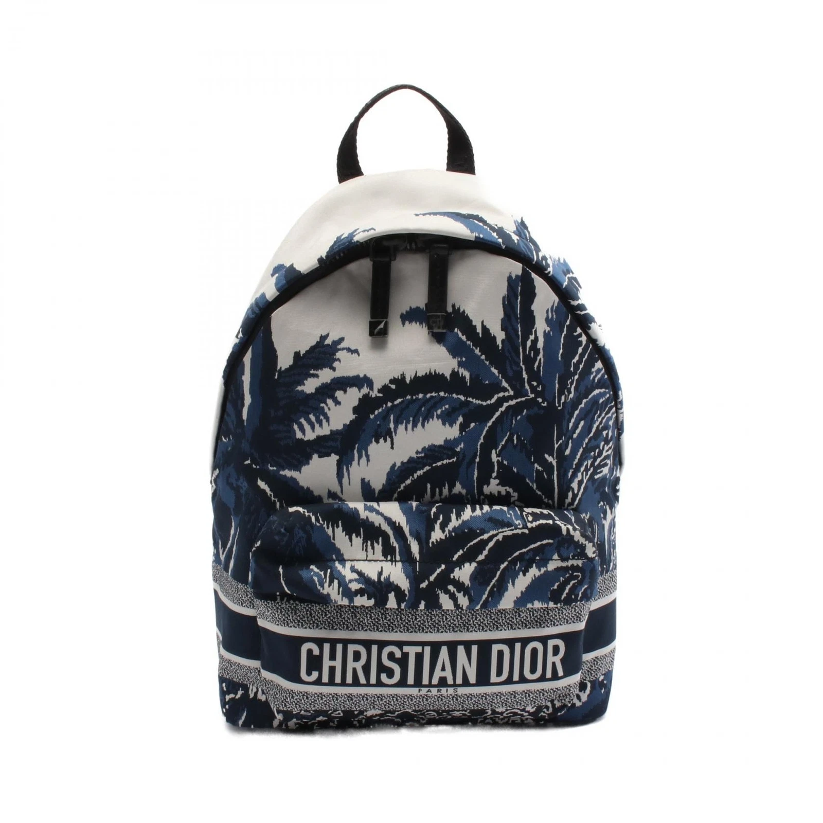 Sac à dos Dior Christian Dior Palms toile cuir bleu marine blanc noir occasion
