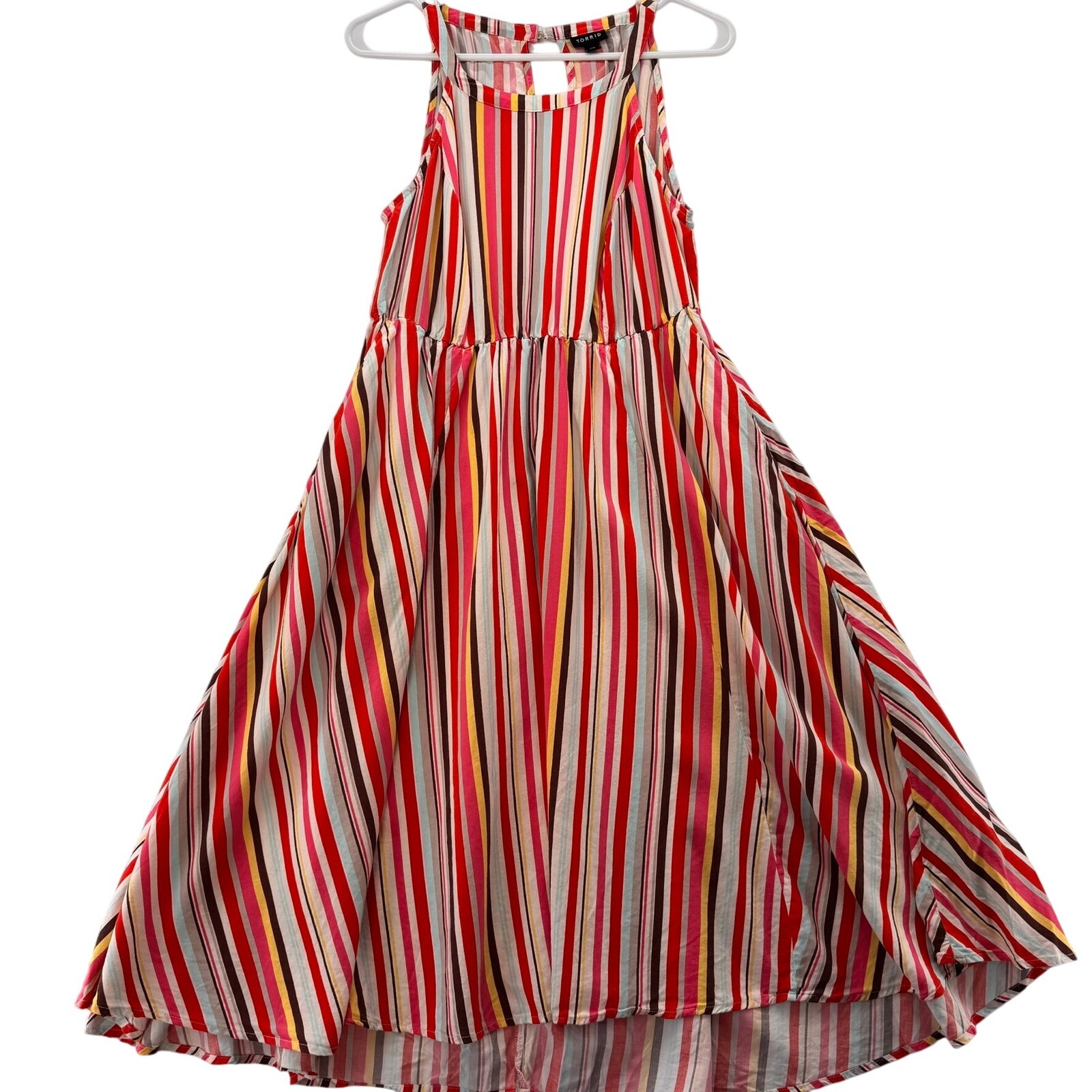Torrid Halter Maxi Hi Low Dress Striped Sleeveless Casual Sundress 00 Pockets