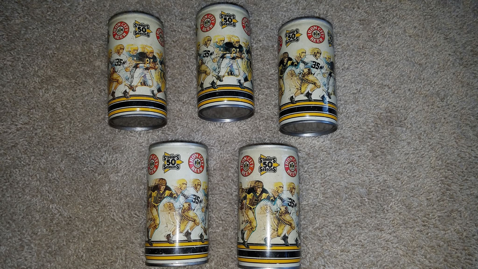 Lot of 5 PITTSBURGH STEELERS 50 SEASONS IRON CITY BEER CANs empty 1982