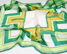 VTG Symphony Scarf Imported from Italy Geometric Design Greens/Golds 30" Square
