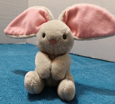Vtg Dakin Easter Bunny Huge Ears Plush Rabbit 6.5'' Korea Grey Pink Ears 