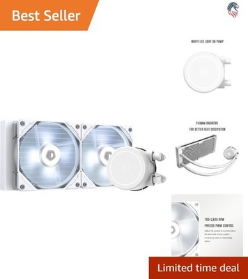 240mm AIO CPU Liquid Cooler Compatible with Intel AMD 120mm PWM Fans White LED