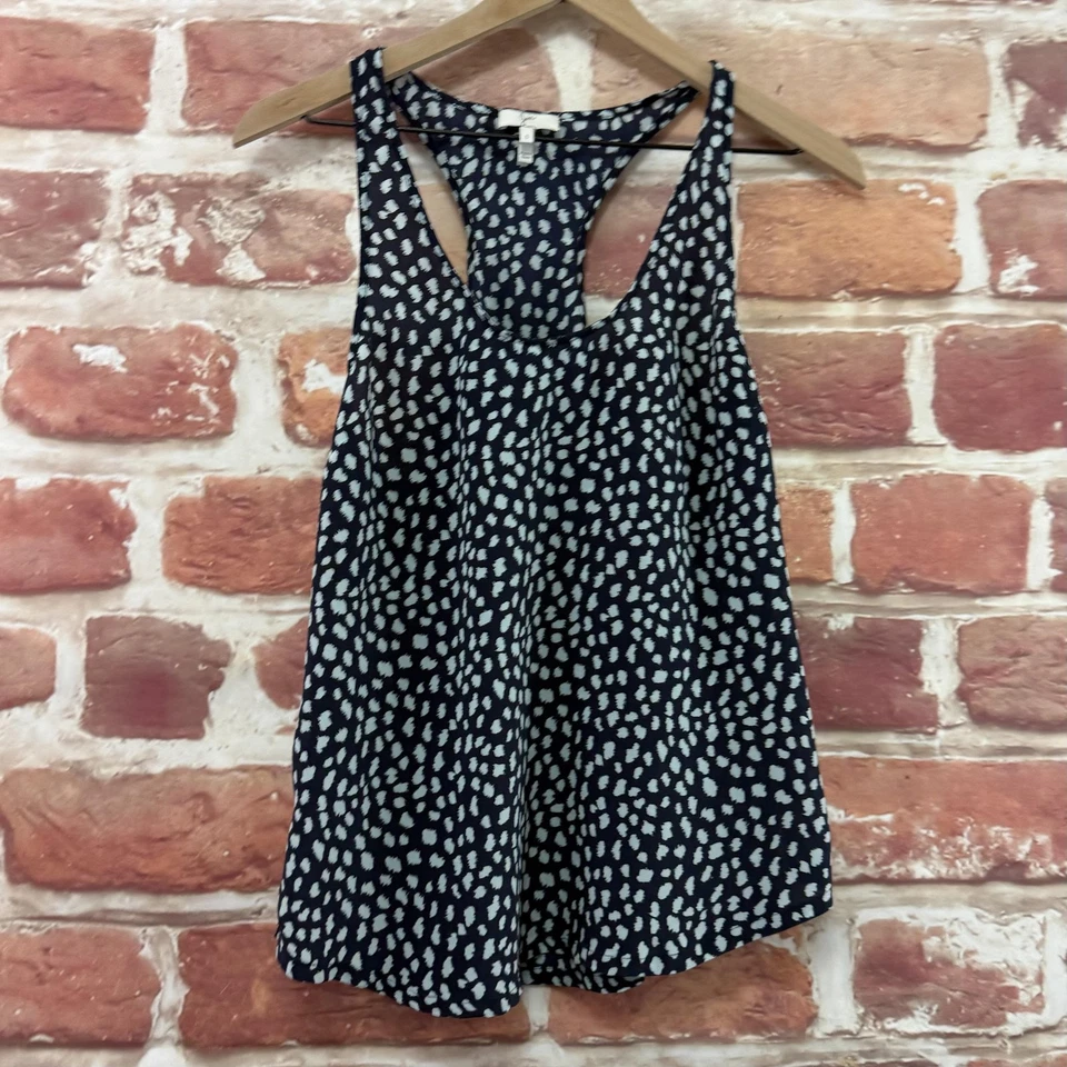Camiseta sin mangas Joie para mujer pequeña azul a lunares abstracta 100 % seda espalda cruzada Foto 2 de 4