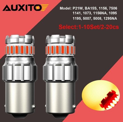 2Pcs AUXITO 1156 7506 P21W BA15S LED Red Tail Stop Brake Turn Signal Light Bulbs