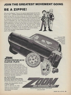 1968 Zoom Clutch Ad Tiny Lund #16 Mercury Cougar Magazine Advertisement 1969