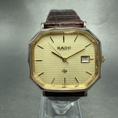 Rado Watch Men 33mm Champagne Dial Gold Tone Date 732.9619.2 New Battery Vintage
