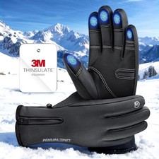Winter Gloves Men Women Made with 3M Insulation  Plush Lining, Large, Black