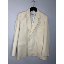 Zara Beige Double Breasted Blazer Button Pockets Relax Oversized XS New